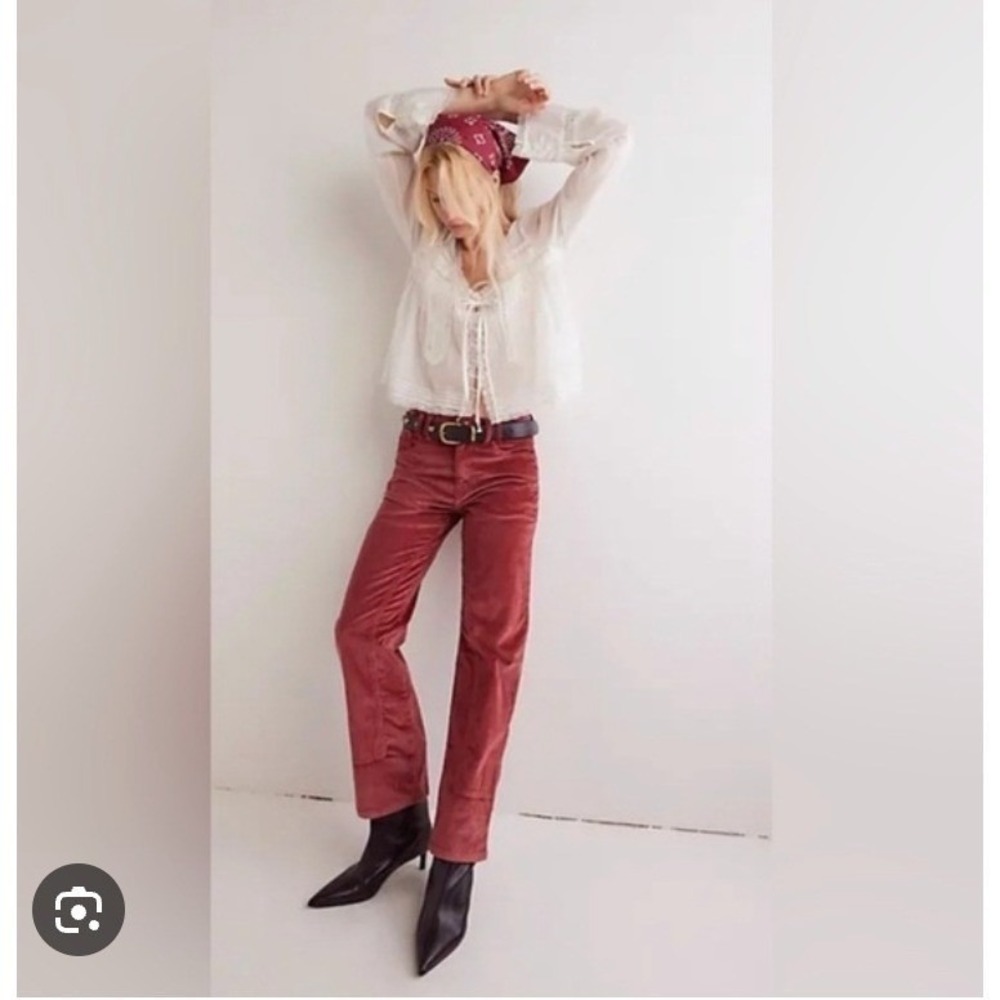 NWOT We The Free Red Corduroy Risk Taker High Rise Straight Pants Boho School 26
